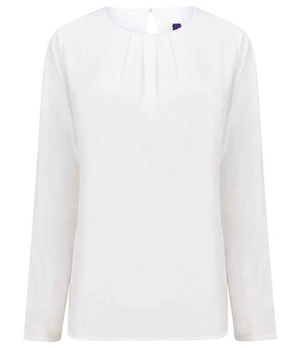 Henbury Ladies Pleat Front Long Sleeve Blouse - WHI - XXL